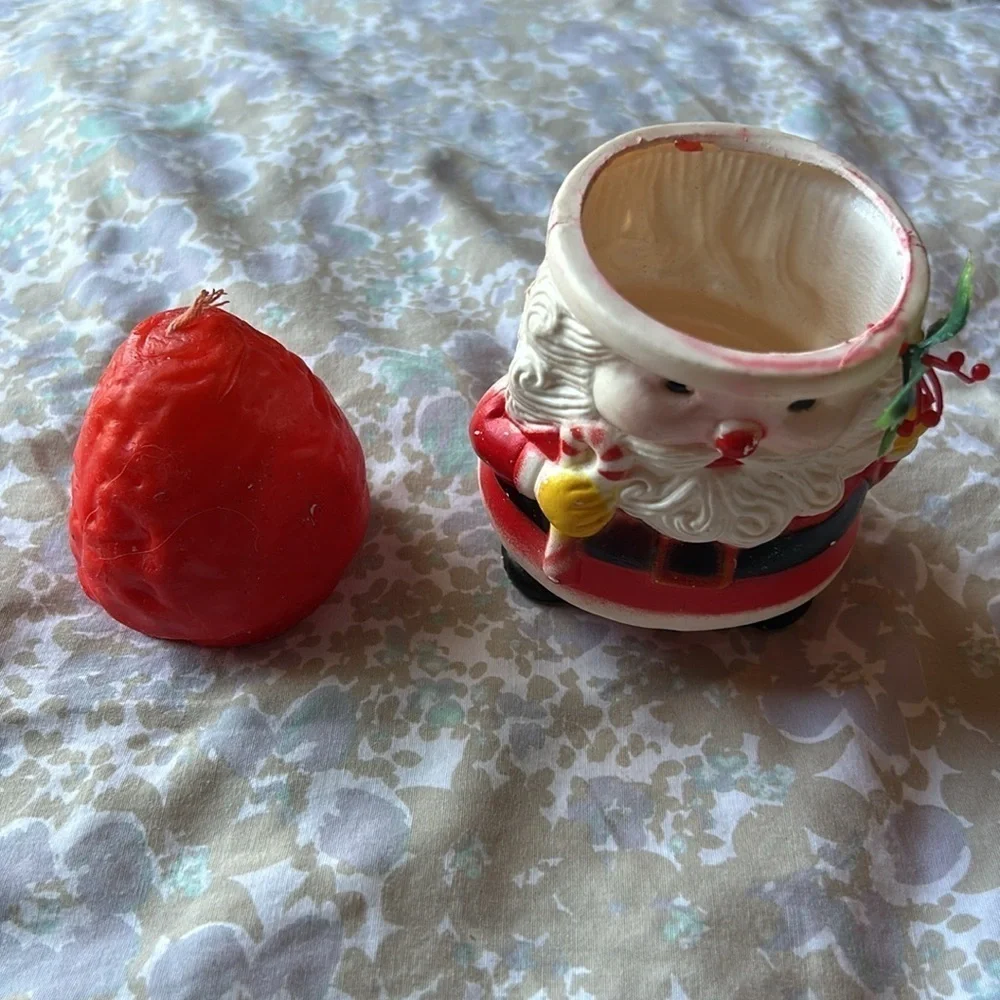 Santa Claus Vintage Plastic Figurines with Candle Hats